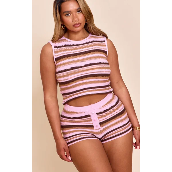 Shape Pink Knitted Stripped Vest Top