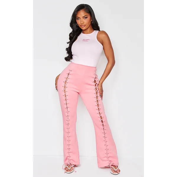 Shape Pink Lace Up Front Wide Leg Sweatpants