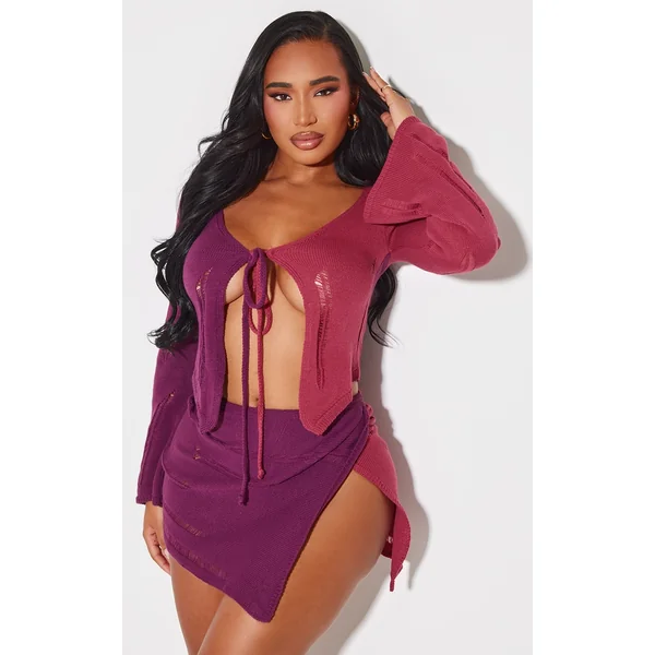 Shape Plum Contrast Knit Tie Top