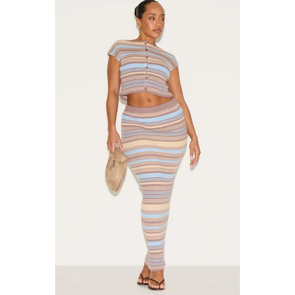 Shape Powder Blue Knitted Striped Maxi Skirt
