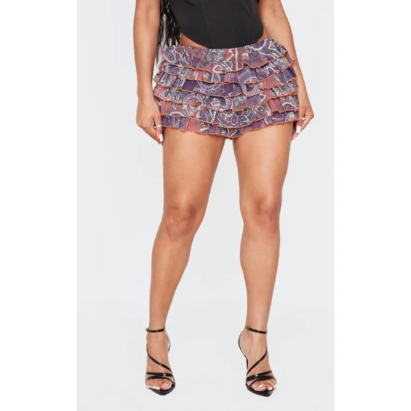 Shape Purple Paisley Print Frill Bloomer Shorts