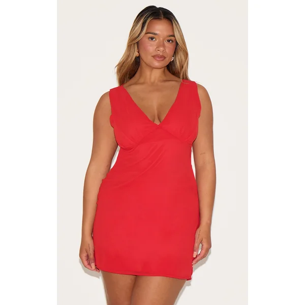 Shape Red Chiffon Plunge Front Mini Dress