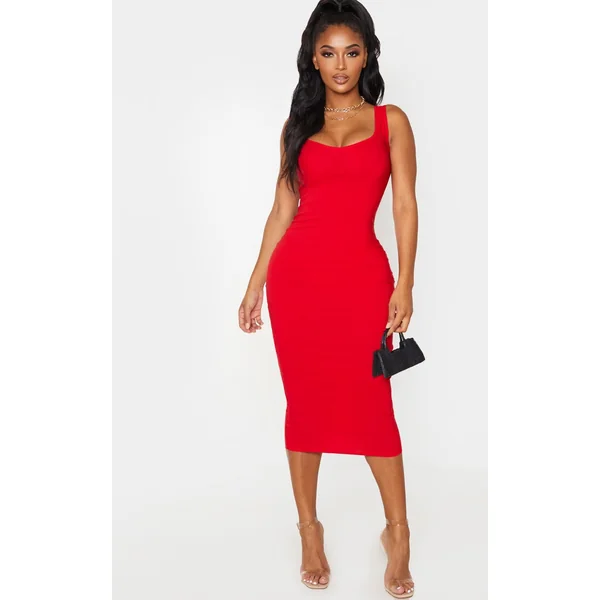 Shape Red Cup Detail Strappy Midi Dress
