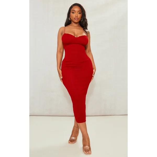 Shape Red Plisse Strappy Cup Detail Midaxi Dress