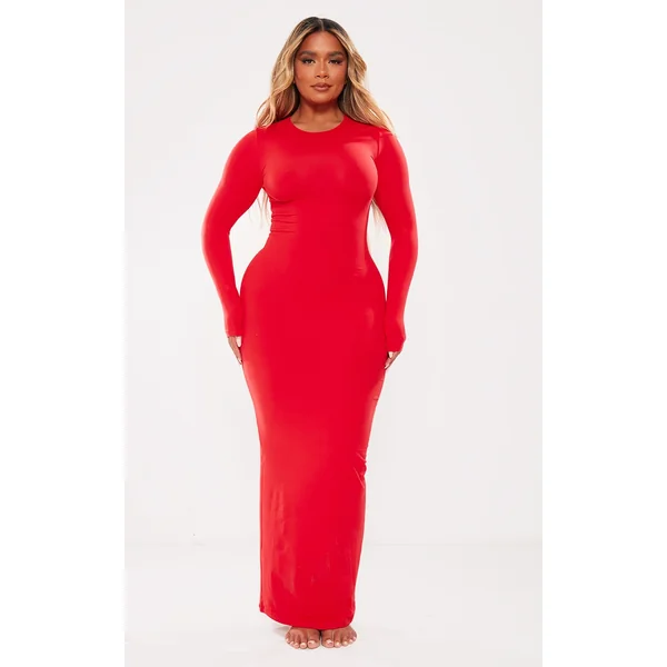 Shape Red Sculpted Long Sleeve Maxi Dress