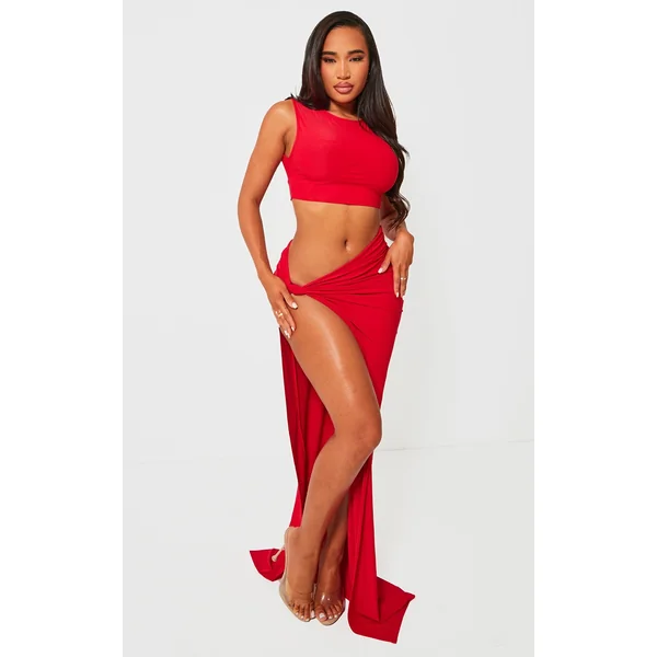 Shape Red Slinky Extreme Knot Maxi Skirt