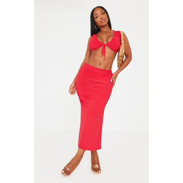 Shape Red Slinky Ruched Midaxi Skirt