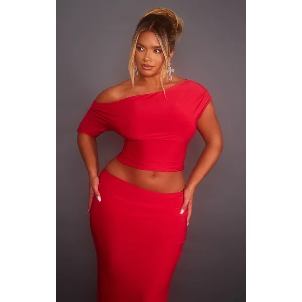 Shape Red Slinky Ruched Side Longline Top