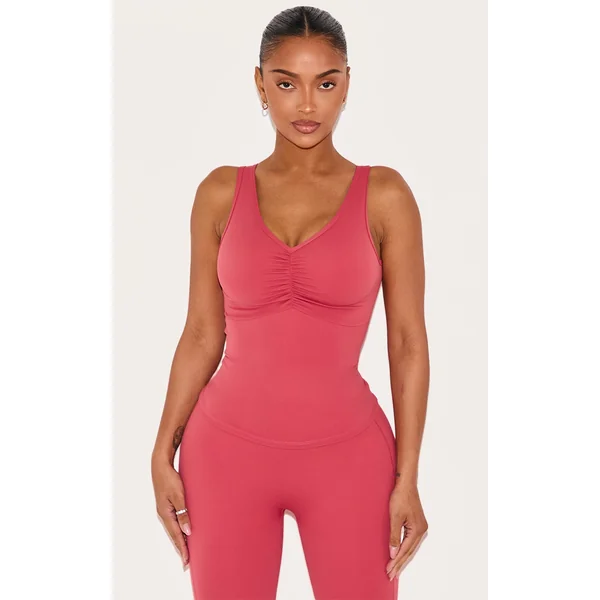 Shape Rose Active Ruched V Neck Longline Top