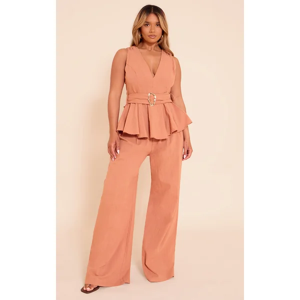 Shape Rust Linen Highwaisted Wide Leg Pants