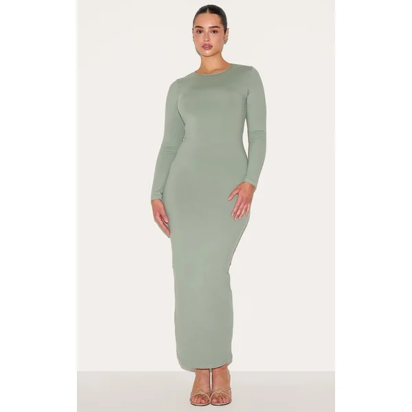 Shape Sage Green Sculpted Long Sleeve Maxi Dress