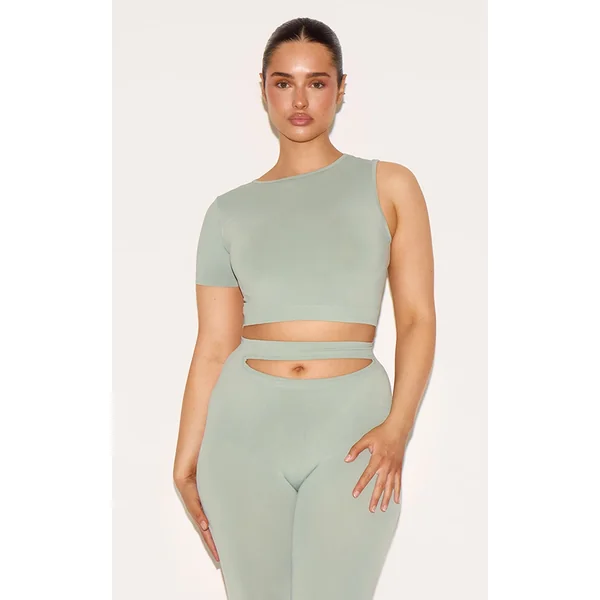 Shape Sage Green Soft Seamless One Sleeve Crop Top