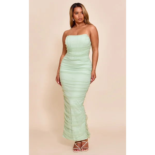 Shape Sage Mesh Corseted Bandeau Maxi Dress