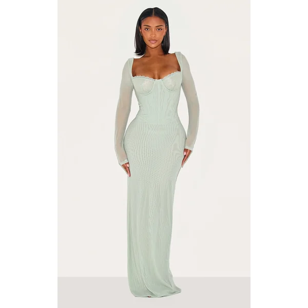 Shape Sage Mesh Lace Insert Corseted Maxi Dress