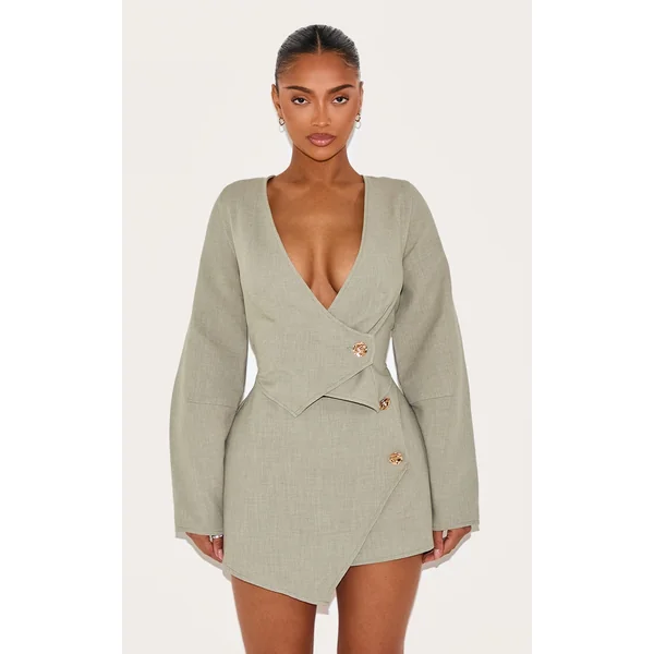 Shape Sage Woven Asymmetrical Hammered Button Blazer