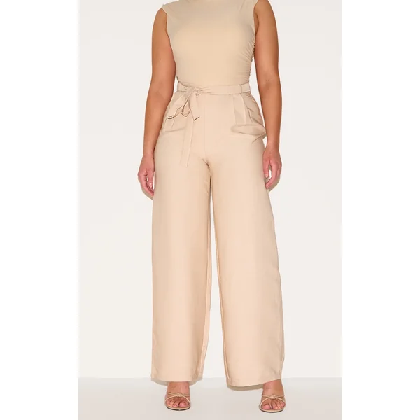 Shape Sand Woven Highwaisted Belted Wide Leg Pants