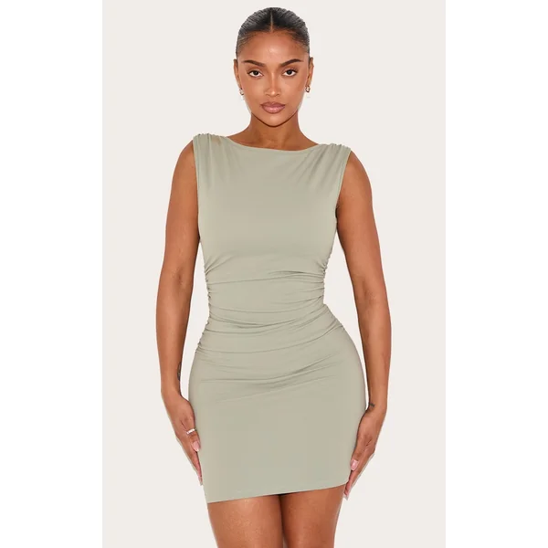 Shape Seafoam Built In Bra Sculpt Boat Neck Ruched Side Mini Dress
