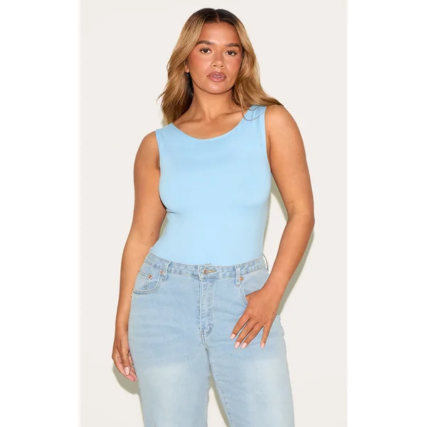 Shape Sky Blue Sculpt Boat Neck Sleevless Bodysuit