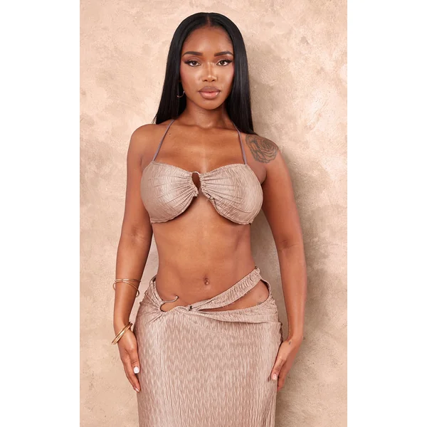 Shape Stone Crushed Satin Ring Detail Halterneck Bandeau