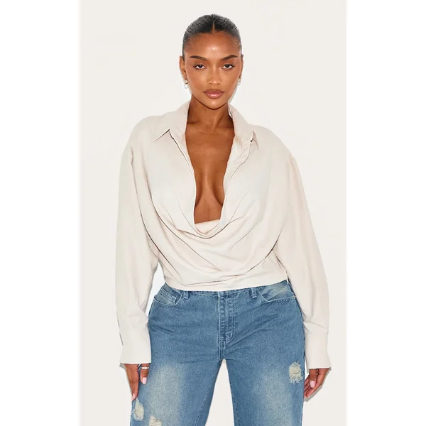 Shape Stone Peach Skin Cowl Front Shirt