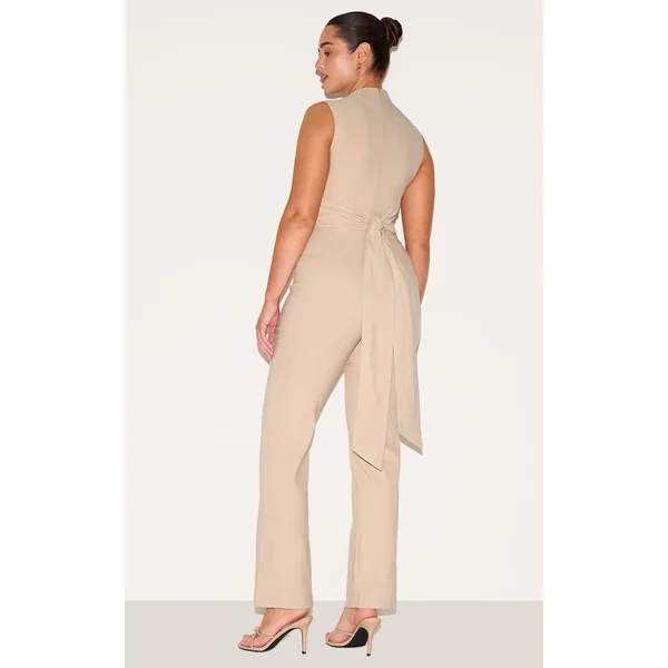 Shape Stone Stretch Woven Tailored High Neck Wide Leg Jumpsuit