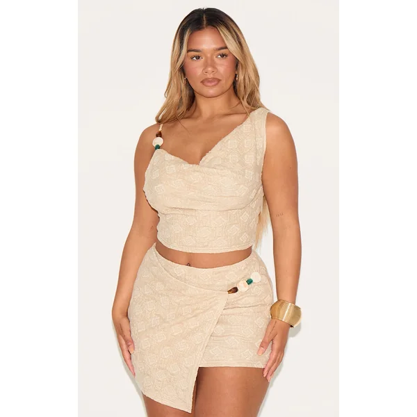 Shape Stone Textured Wrap Over Beaded Trim Mini Skirt