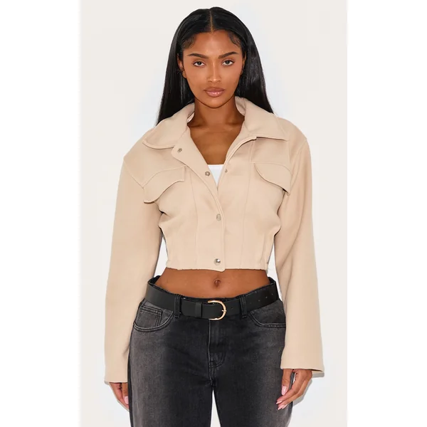 Shape Stone Wool Look Cinched Waist Trucker Jacket