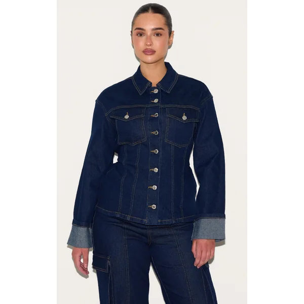 Shape Stretch Denim Turn Up Sleeve Adjustable Back Jacket