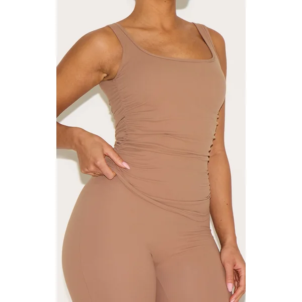 Shape Taupe Active Ruched Side Cupped Long Line Top