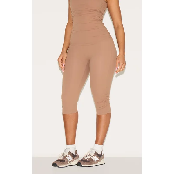 Shape Taupe Active Ruched Side High Waisted Capri Pants
