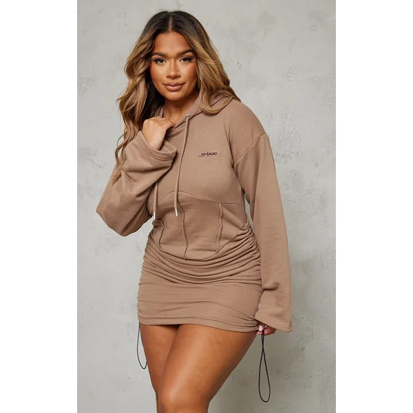Shape Taupe Branded Corset Hooded Sweater Dress