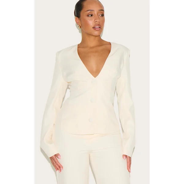 Shape Vanilla Plunge Front Cinched Waist Blazer