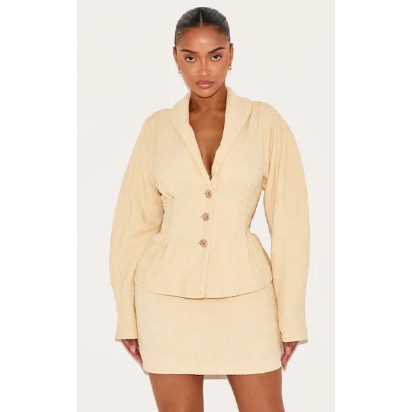 Shape Vanilla Premium Buckle Cinched Cocoon Sleeve Hammered Button Blazer