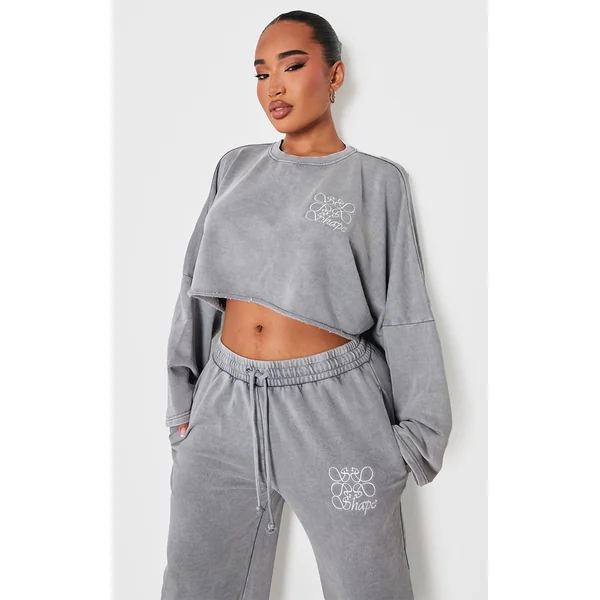 Shape Washed Grey Swirl Logo Cropped Oversized Sweatshirt