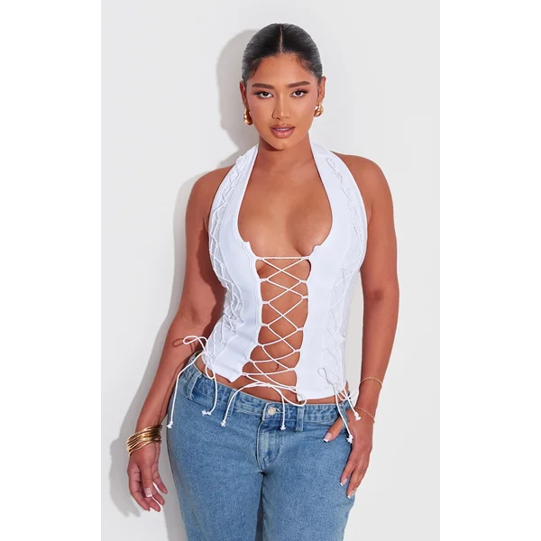 Shape White Bandage Lace Up Corset Top
