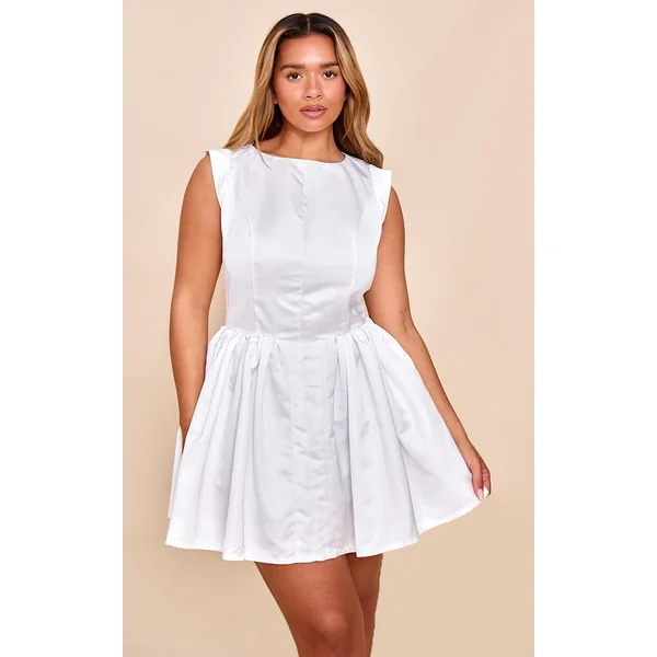 Shape White Boat Neck Cap Sleeve Skater Mini Dress
