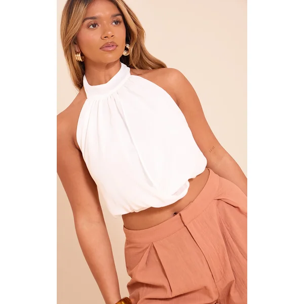 Shape White Chiffon Halterneck Open Back Top