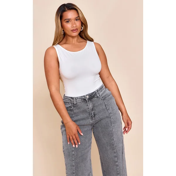 Shape White Sculpt Boat Neck Sleevless Bodysuit