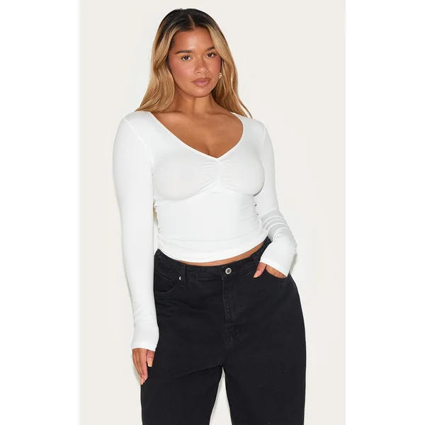 Shape White Sculpt Ruched Bust Long Sleeve Top