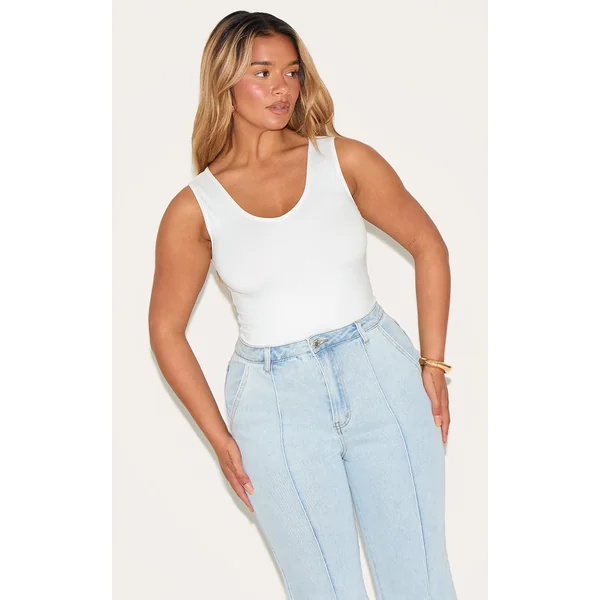 Shape White Sculpted V Neck Sleeveless Bodysuit