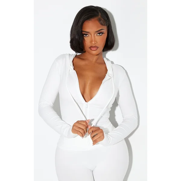Shape White Sculpted Zip Through Hoodie