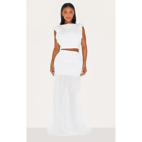 Shape White Shirred Contrast Maxi Skirt