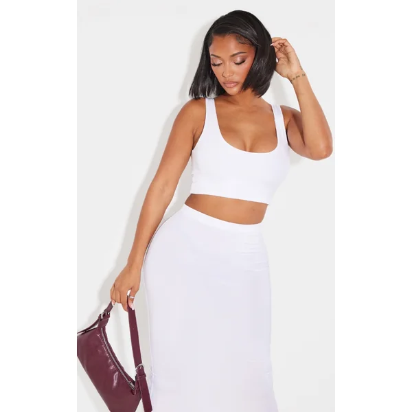 Shape White Slinky Square Neck Crop Top