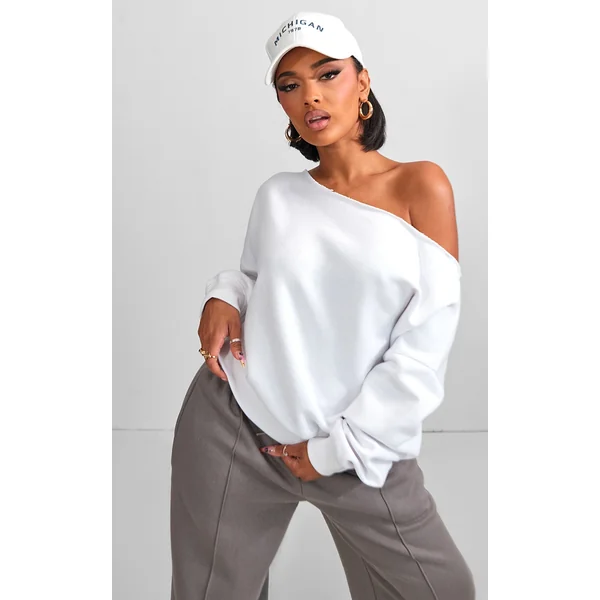 Shape White Sweat Raw Edge Slouch Sweatshirt