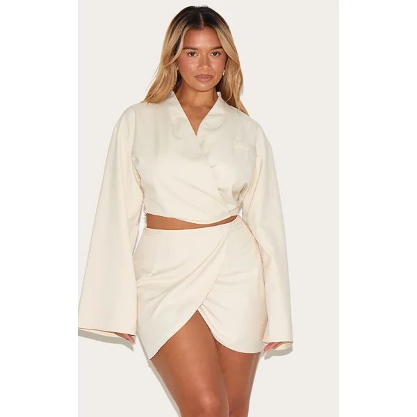 Shape White Tailoring Wrap Over Mini Skirt