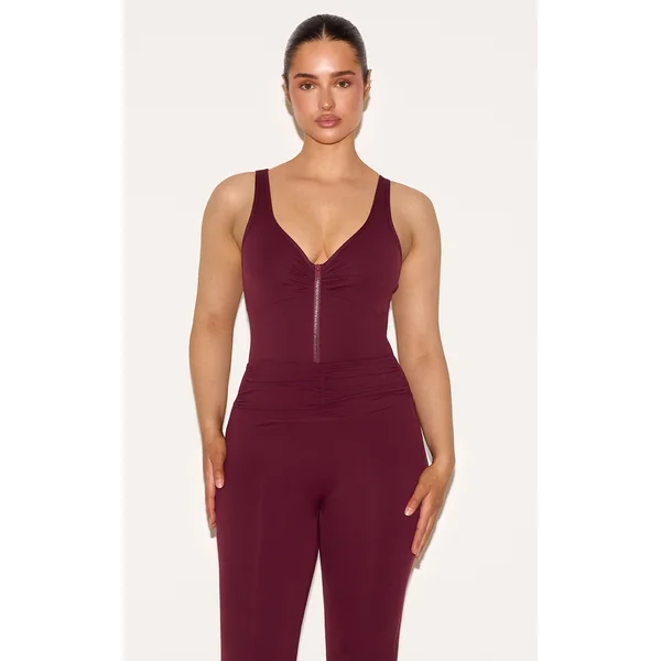 Shape Wine Active Ruched Zip Front Bodysuit
