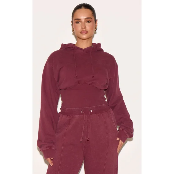 Shape Wine Sweat Cropped Shirred Waist Hoodie