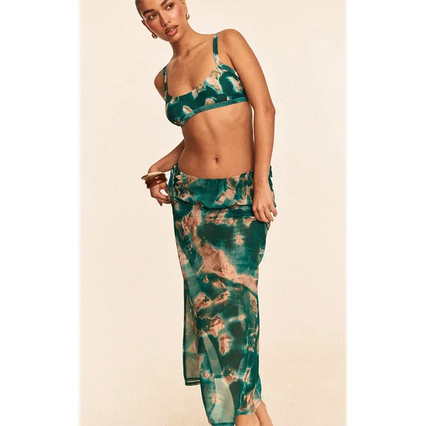 Shell Tie Dye Chiffon Fishtail Maxi Beach Skirt