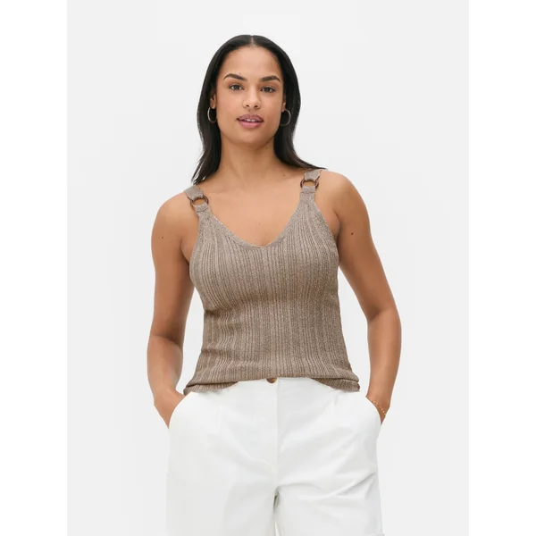 Shimmery Knit Ring Tank - Brown