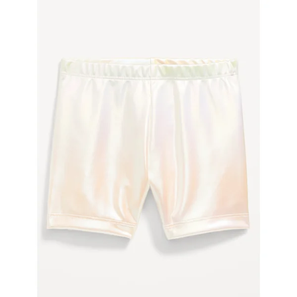 Shiny Biker Shorts for Toddler Girls - Ivory Pearl